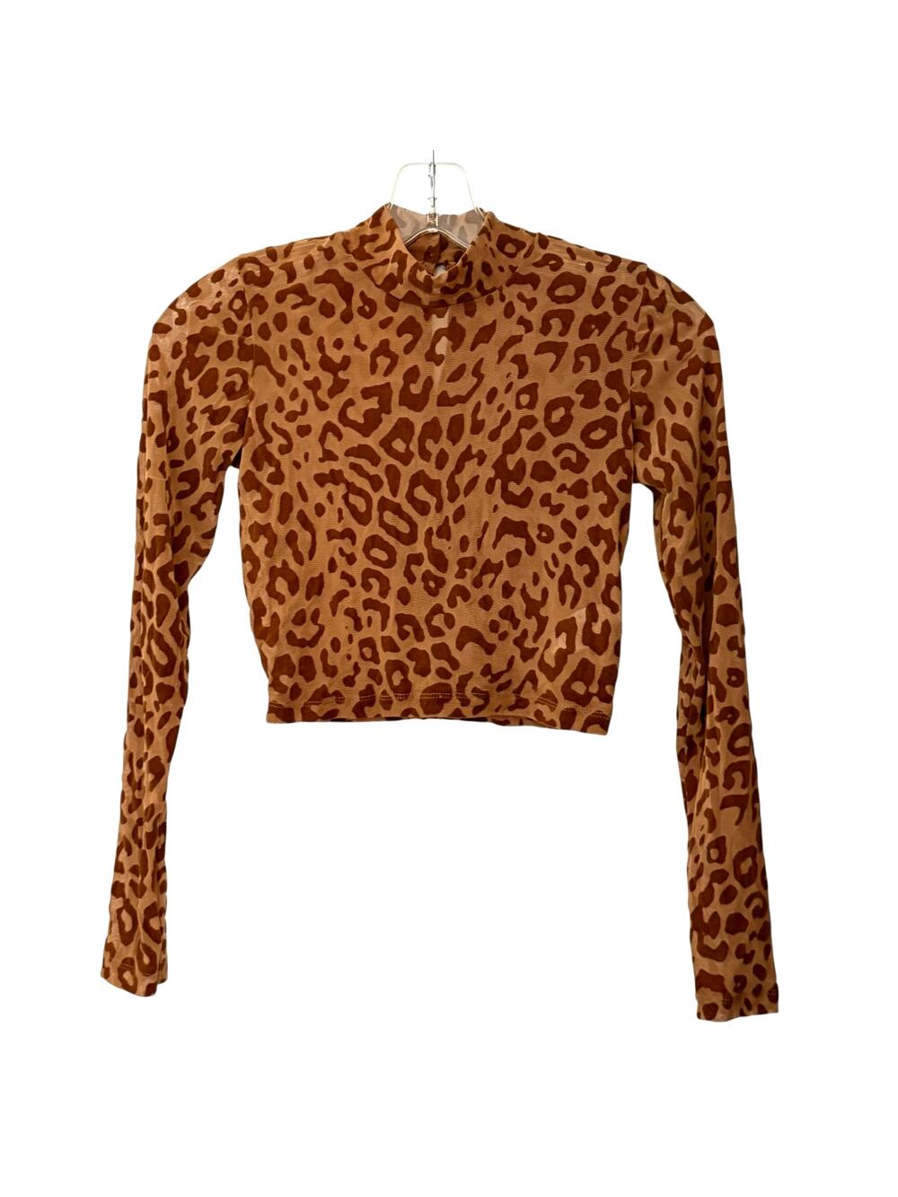 Motel Rocks Leopard Print Mesh Crop Top Long Sleeve Going Out Brown Tan Size XS